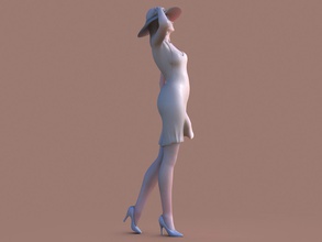 mulher de pé a senhora chapéu do vento pose curta sexy garota figurine 3d print model - Mito3D
