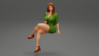woman wearing high heels shoes short skirt sitting woman stool sitting pose sexy girl body character human female anatomy statue sculpture morph adult figure people romantic print polygone