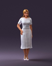 femme blanc bordé robe 0585 3d impression prêt analyse modèle polygone 3dprint Humain Masculin réaliste posé personnage miniatures homme enfant mère maman 3d print model - Mito3D