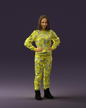 mujer amarillo pijama plátanos 0593 3d impresión Listo escanear modelo polígono 3dprint humano masculino realista planteado personaje personas miniaturas hombre niño madre mamá niños 3d print model - Mito3D
