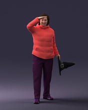 womanwithhat0111obj 3d scan model polygon 3dprint human male realistic posed character people miniatures man woman child style clothes fashion trim 3d print model - Mito3D