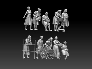 femmes ouvriers 3d impression modèle in figurines 3dexport agriculteur femme fille ouvrier râteau main d'oeuvre imprimante chariot lessive village filles récolte foule 3d print model - Mito3D