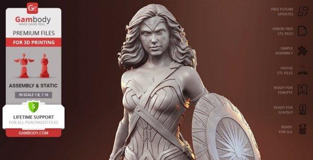 wonder woman movie version - stl ready printing monsters & creatures 3d print model - Mito3D
