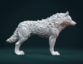 wonderful wolf 3d print model in sculpture 3dexport carnivora mammal fir canine beast statue figurine miniature baroque ornate scrolls decor 3d print model - Mito3D
