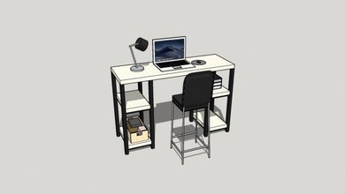 madeira escrivaninha w computador portátil livre cadeira luminária materiais texturas interior mobília assento maçã livros 3d print model - Mito3D