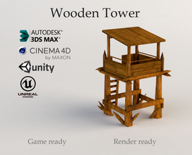 wooden tower free wood game poly building watching camp defend town ancient unity 3d print model - Mito3D