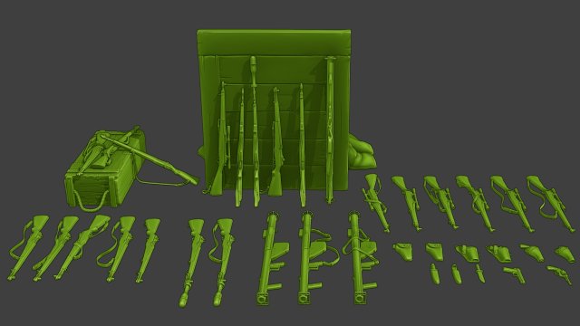 ww2 us artikel ausrüstung pack1 3d drucken modell erinnerungsstücke 3dexport amerikanisch alliierte helm fohlen bazooka granate springfield karton m1911 militär armee kiste mauer waffen usa m1 garand box 3D print model - Mito3D