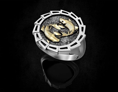 yin yang carp peces anillo anillos 3d imprimible joyería joya oro plata platino libra esterlina mujer hombres alivio horóscopos zodíaco pez Gemelos Piscis Geminis 3d print model - Mito3D