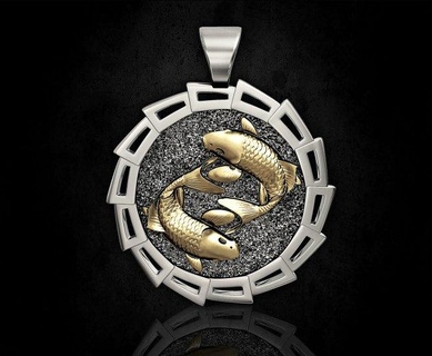 yin yang-crap fishes pendant pendants 3d printable jewelry gold silver platinum sterling women men relief horoscopes zodiac fish twins pisces gemini yin-yang 3d print model - Mito3D