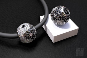 yin yang charme diamants 3d impression modèle in 3dexport bijoux or conception gemme argent diamonds3d stl obj cnc cire imprimable style mode bijou 3d print model - Mito3D