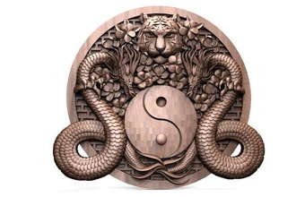 yin yang dragons cnc art relief deco wood artcam carveco aspire dragon tiger 3d print model - Mito3D