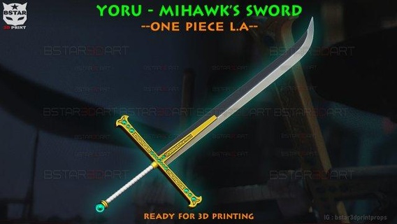 yoru sword - mihawk weapon high quality one piece live action toys den mushi transponder snail op onepiece luffy garp cosplay toy stl file hat games zoro 3d print model - Mito3D