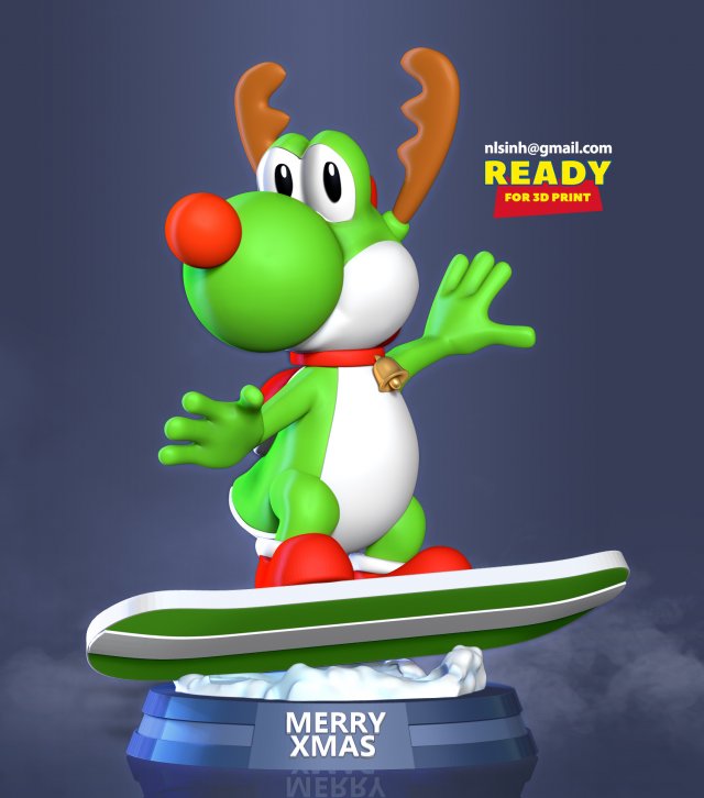 yoshi christmas 3d print model in animals 3dexport mario nintendo cute animal turtle 3D print model - Mito3D