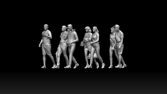 giovane scultura posa folla carattere umano corpo donna uomo ragazza figura Stampa miniatura diorama seduta passeggio ragazzo mobile 3d print model - Mito3D