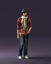 young woman red plaid tshirt 0541 3d print ready scan model polygon 3dprint human male realistic posed character people miniatures man child style success outfit fashion 3d print model - Mito3D