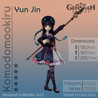 yun jin genshin impatto 3d stampabile figurina donna anime ragazza fitness fan art gioco carattere stampa statua figura stl arte fantasia 3d print model - Mito3D