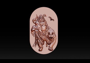 zhong kui asya mitoloji 3d yazdır model in heykel 3dexport zhongkui kaplan mücevher kolye altın taş zbrush obj stl 3dmapparel örgü erkek takı kolyeler hayvan madalya 3d print model - Mito3D
