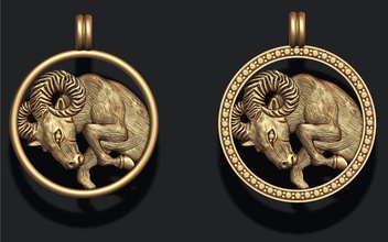 o zodíaco de áries horóscopo jóias jóia colar pingente zbrush obj rhino gemas printable stl ouro zodiak theram forno cad esculpir 3d print model - Mito3D