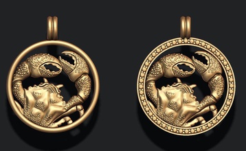 zodiac cancer crab 3d print model in pendants 3dexport horoscope jewellery jewel necklace pendant magerit jewelry zbrush obj rhino gems printable stl gold silver 3d print model - Mito3D