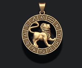 zodiac leo lion lite 3d print model in pendants 3dexport apparel gems gold highpoly horoscope jewel jewellery jewelry magerit necklace obj pendant printable rhino tiger zbrush 3d print model - Mito3D