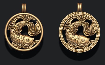 zodiac pisces model 3d print in pendants 3dexport horoscope jewellery jewel necklace pendant piscis fish jewelry zbrush obj rhino gems printable stl gold silver goldenfish 3d print model - Mito3D