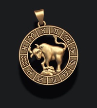 zodiac taurus bull lite 3d gold horoscope jewel jewellery jewelry necklace pendant pendants printable rhino silver stl tauro zbrush 3d print model - Mito3D