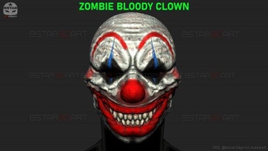 zombie blutig clown maske unheimlich halloween cosplay 3d drucken modell spiel zubehör 3dexport grusel untote spiele spielzeuge 3d print model - Mito3D