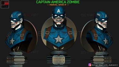 zombie captain america bust - marvel if comics 3d print model in sculpture 3dexport ironman figure 2021 toys iron man art 3d print model - Mito3D