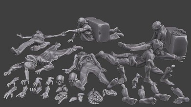 zombie crushed breaks pack 1 3d print model in figurines 3dexport man female male figure corruption apocalypse casual brain monster girl halloween forearm arm heart bowel foot stomach skull liver 3d print model - Mito3D