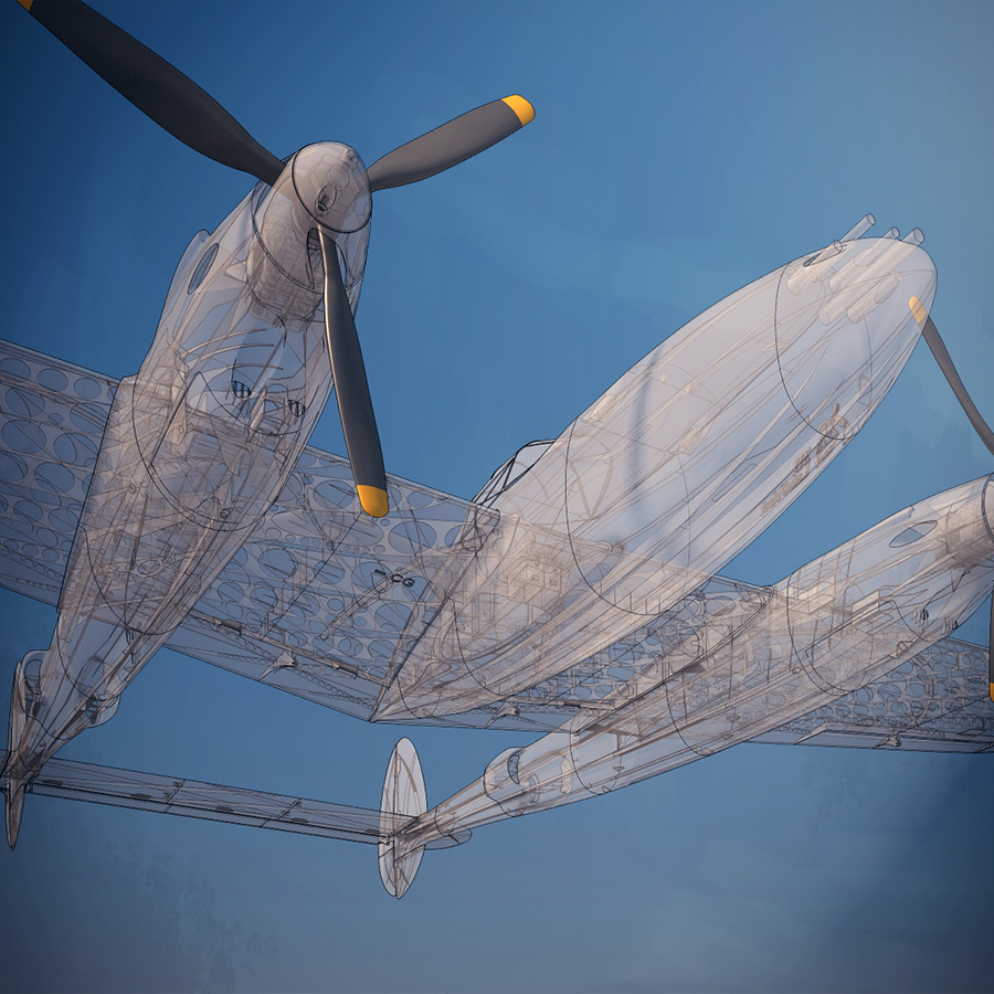 lockheed p 38 karın dönüştürmek 3dlabprint rc hava uçak 3D print model - Mito3D