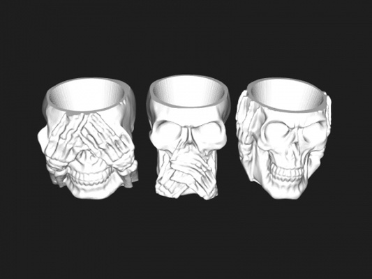 three shots skulls home kitchen 3d print model - Mito3D
