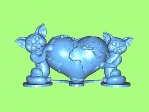 heart cats free 3d model - download stl file Toys Animals composition 2 3d print model - Mito3D