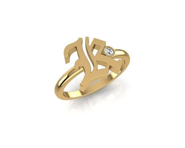 vieux anglais police caractère bague or bijoux imprimable symbole art engagem argent lettre lettrek initiale alphabet gemmes beauté mode jaune blanc anneaux 3D print model - Mito3D