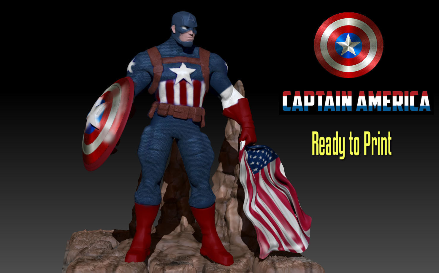 capitano America classico stl 3d Stampa capitan meraviglia figura stampabile arte sculture 3D print model - Mito3D