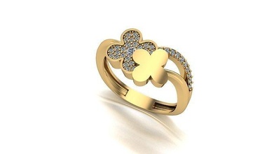 000055 oro diamante Moda anillo Arte joyería 3d print model - Mito3D