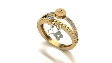 000063 oro diamante Moda anillo Arte joyería 3d print model - Mito3D