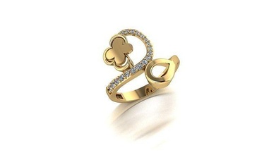 000076 oro diamante Moda anillo Arte joyería 3d print model - Mito3D