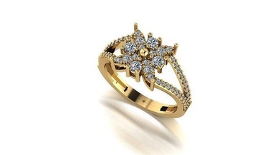 000077 oro diamante Moda anillo Arte joyería 3d print model - Mito3D