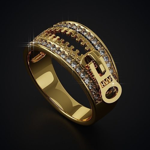 001 anel zíper joalheria ouro moda imprimível lindo leve diamante prata barato argolas 3D print model - Mito3D