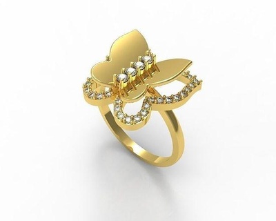 0104 - delicate butterfly ladies ring light weight women girls wear gold wedding engagement render cad modern jewelry rings 3d print model - Mito3D