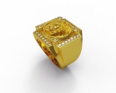 0106 - medusa ring - versace medusa versace greek ring gold jewellery jewelry men cad 3d model luxury render hd rings  3d print model - Mito3D