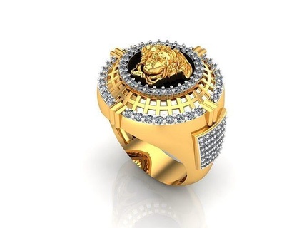0114 - versace gents ring gold jewellery medusa black stone luxury model 3d cad render hd facework jewelry rings 3d print model - Mito3D