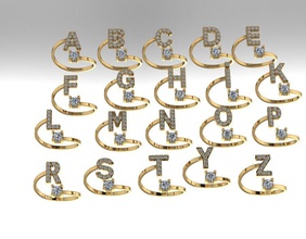 036 Ringe a-z Schmuck gold Stein zircone diamond engagement 3d print model - Mito3D