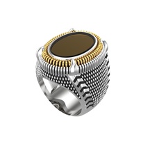 044 - gents antique ring oval stone silver gold jewelry rendering design cad men precious rings 3d print model - Mito3D
