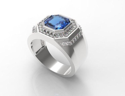 094 Blau Saphir Herren Ring Weiß Gold Luxus stilvoll Diamant Engagement Schmuck Edelsteine wertvoll Platin Hochzeit Ringe 3d print model - Mito3D
