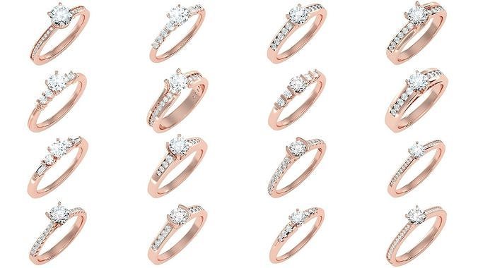 1000 Solitär Hochzeit Engagement Frauen Ring 3dm stl Schmuck Band Frauenring Gold Diamant Heiligenschein Ringe 3D print model - Mito3D