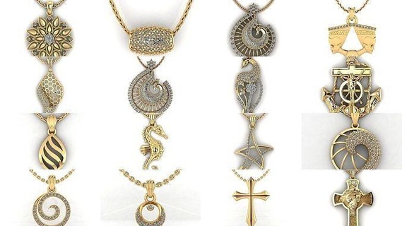 100 fashion pendants jewelry gold pendant printable silver necklace jewellery diamond jewel beauty letter punasaraj alphabet font gem brilliant 3d print model - Mito3D