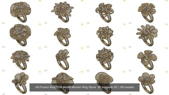 100 fusion women ring womens rings models 3dm gold jewelry design silver printable modern fashion grid flower beauty art sterling gift shining illustration render 3d print model - Mito3D