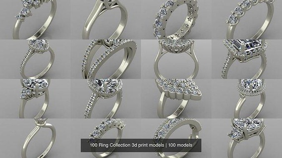 100 bague collection 3d impression modèles bijoux mariage anneaux engagement diamant or mode 3d print model - Mito3D
