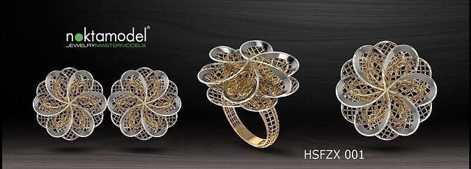 10 moitié ensembles floral turc modèle bague lot 01 anneaux or bijoux imprimable argent bijou ensemble pendentifs engagement 3d print model - Mito3D